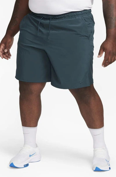 Shop Nike Dri-fit Unlimited Training Shorts In Deep Jungle/ Deep Jungle