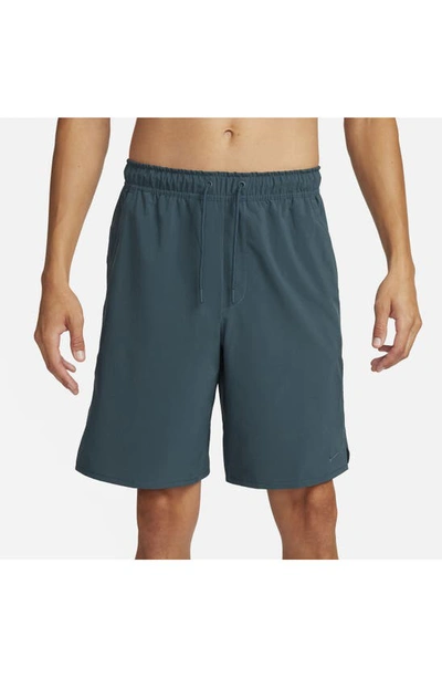 Shop Nike Dri-fit Unlimited Training Shorts In Deep Jungle/ Deep Jungle