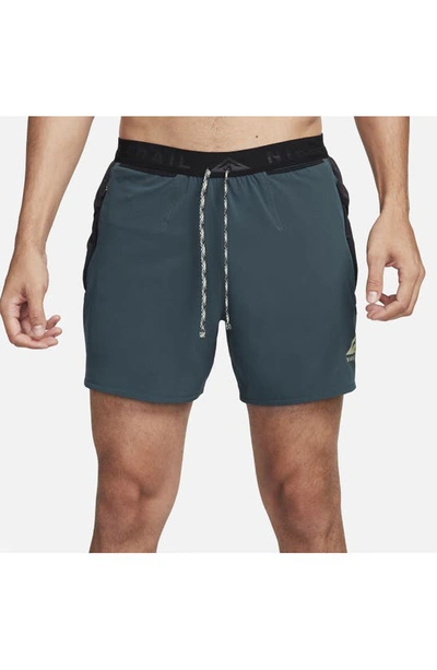 Shop Nike Second Sunrise 5-inch Brief Lined Trail Running Shorts In Deep Jungle/ Black/ Lum Green