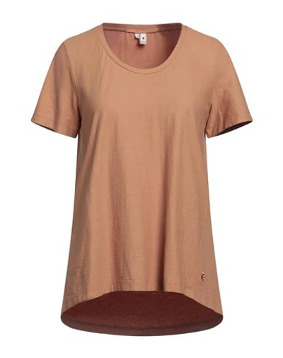Shop European Culture Woman T-shirt Camel Size M Cotton In Beige