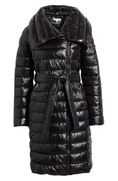 Shop Via Spiga Asymmetric Belted Puffer Coat In Black
