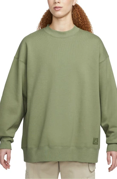 Shop Jordan Flight Fleece Oversize Crewneck Sweatshirt In Sky Light Olive