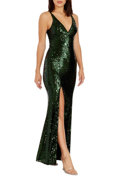 Dress The Population Iris Sequin Gown In Deep Emerald