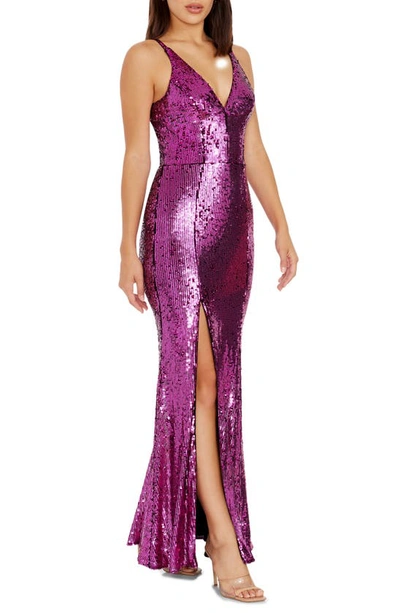 Shop Dress The Population Iris Sequin Gown In Violet Multi