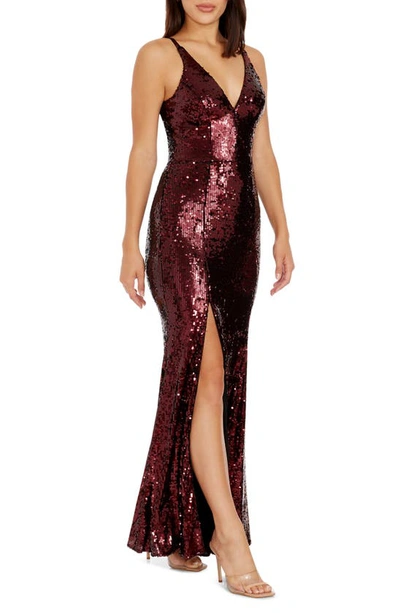 Dress The Population Iris Sequin Gown In Port
