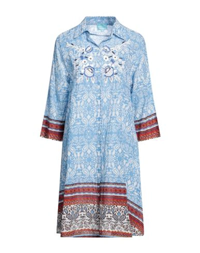 Shop Iconique Woman Mini Dress Light Blue Size M Cotton