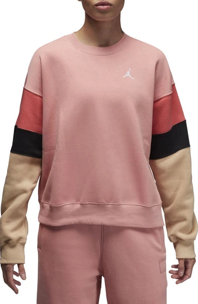 Shop Jordan Brooklyn Crewneck Sweatshirt In Red Stardust/ Desert/ White