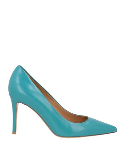 Shop Deimille Woman Pumps Turquoise Size 8 Soft Leather In Blue