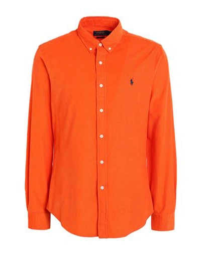 Shop Polo Ralph Lauren Slim Fit Corduroy Shirt Man Shirt Orange Size L Cotton