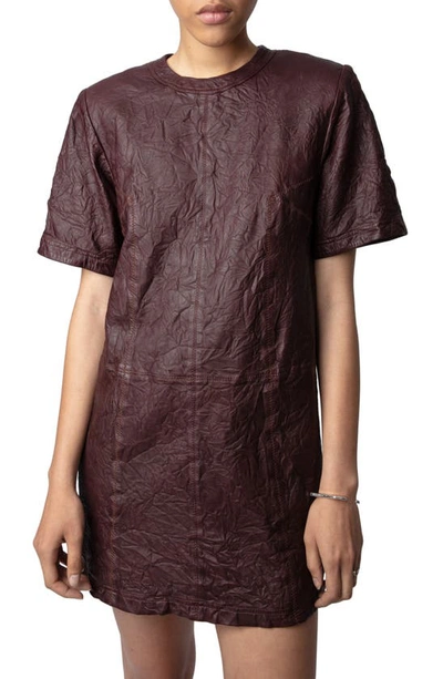 Shop Zadig & Voltaire Riddy Crinkle Leather T-shirt Dress In Chocolate