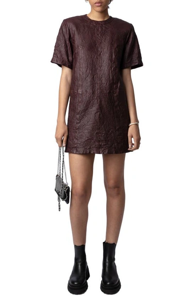 Shop Zadig & Voltaire Riddy Crinkle Leather T-shirt Dress In Chocolate
