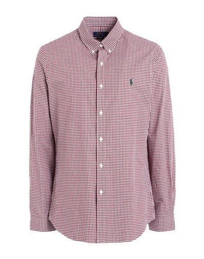 Shop Polo Ralph Lauren Man Shirt Burgundy Size L Cotton, Elastane In Red