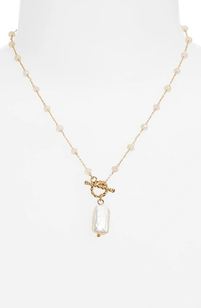Shop Nordstrom Beaded Freshwater Pearl Pendant Necklace In Gold/ Pearl/ Rose