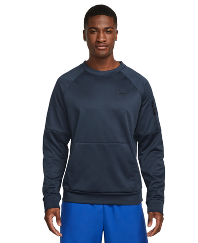 Shop Nike Men's Therma-fit Crewneck Long-sleeve Fitness Shirt In Obsidian,black