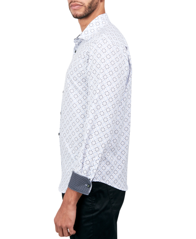 Society Of Threads Men's Regular-fit Non-iron Performance Stretch Geo-print Button-down Shirt In White