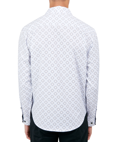 Society Of Threads Men's Regular-fit Non-iron Performance Stretch Geo-print Button-down Shirt In White