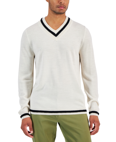 Shop Club Room Men's V-neck Merino Cricket Sweater, Created For Macy's In Natural