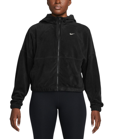 Shop Nike Women's Therma-fit One Full-zip Fleece Hoodie In Black,pale Ivory