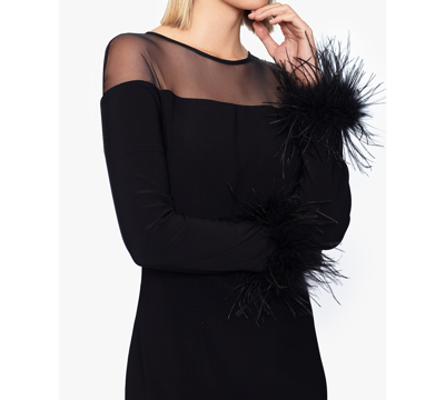 Shop Betsy & Adam Petite Illusion-yoke Feather-cuff Dress In Black