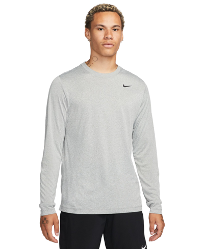 Shop Nike Men's Relaxed-fit Long-sleeve Fitness T-shirt In Tumbled Grey,black