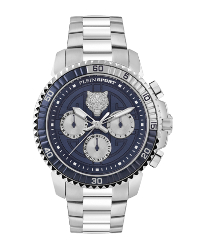 Shop Plein Sport Men's Chronograph Date Quartz Powerlift Silver-tone Stainless Steel Bracelet Watch 45mm
