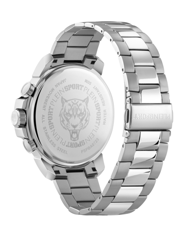 Shop Plein Sport Men's Chronograph Date Quartz Powerlift Silver-tone Stainless Steel Bracelet Watch 45mm