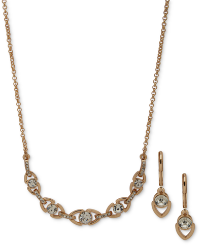 Shop Anne Klein Gold-tone Crystal Link Statement Necklace & Drop Earrings Set