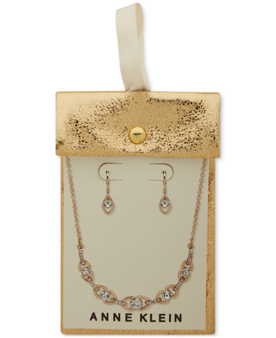 Shop Anne Klein Gold-tone Crystal Link Statement Necklace & Drop Earrings Set