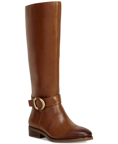 Shop Vince Camuto Women's Samtry Buckled Riding Boots In Golden Walnut Burnished Leather