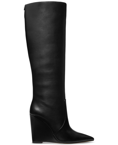 Shop Michael Kors Michael  Women's Isra Leather Side-zip Wedge Tall Boots In Black