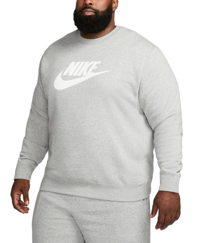 Shop Nike Men's Sportswear Club Fleece Graphic Crewneck Sweatshirt In Dark Grey Heather