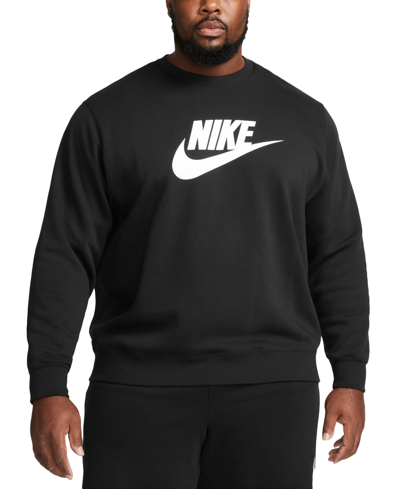 Shop Nike Men's Sportswear Club Fleece Graphic Crewneck Sweatshirt In Dark Grey Heather