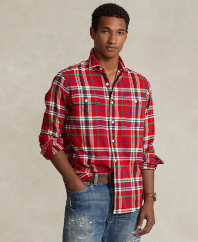 Shop Polo Ralph Lauren Men's Classic-fit Plaid Flannel Workshirt In Red,white Multi