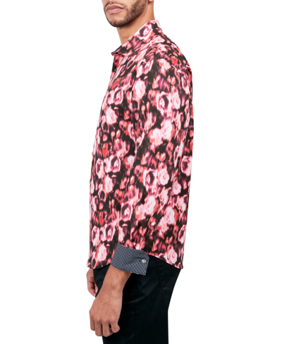Society Of Threads Men's Regular-fit Non-iron Performance Stretch Abstract Floral Button-down Shirt In Red