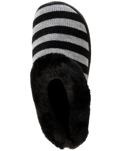 Shop Isotoner Signature Women's Kira Stripe Sweater Knit Comfort Hoodback Slippers In Black-  Polyester