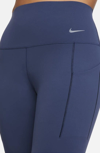 Shop Nike Universa Dri-fit Medium Support High Waist Leggings In Midnight Navy/ Black