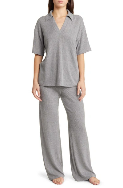 Shop Open Edit Rib Pajamas In Grey Pewter
