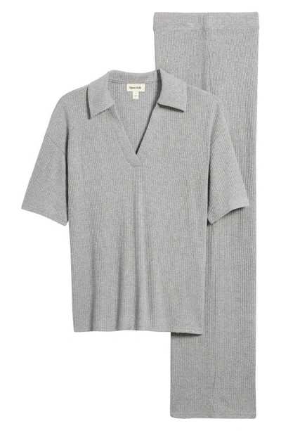 Shop Open Edit Rib Pajamas In Grey Pewter