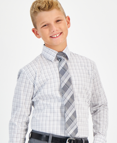 Shop Kenneth Cole Reaction Big Boys Classic Fit Dress Shirt In Gray,white
