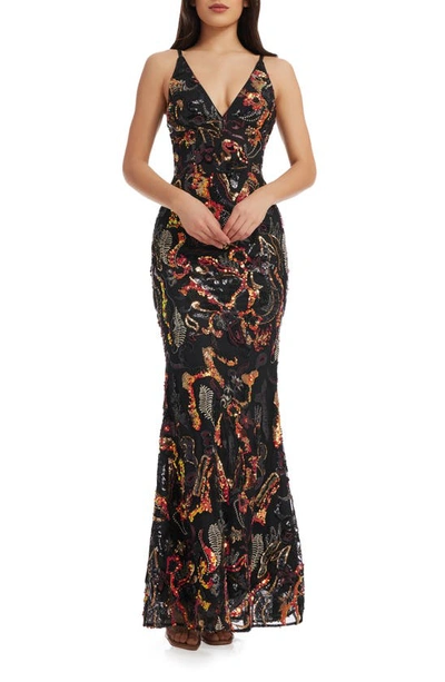 Shop Dress The Population Sharon Embellished Sleeveless Gown In Black Multi