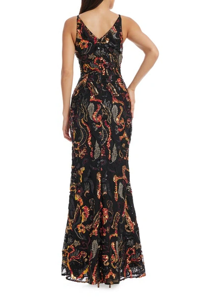 Dress The Population Sharon Embellished Sleeveless Gown In Black Multi