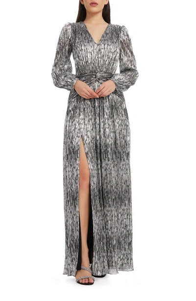 Dress The Population Cia Metallic Long Sleeve Dress In Black-silver