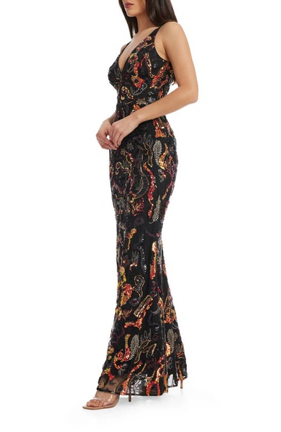 Shop Dress The Population Sharon Embellished Sleeveless Gown In Black Multi