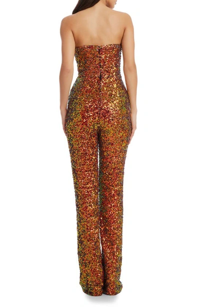 Shop Dress The Population Andy Sequin Strapless Jumpsuit In Cayenne