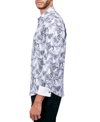 Society Of Threads Men's Regular Fit Non-iron Perfromance Stretch Flocked Paisley Button-down Shirt In Grey