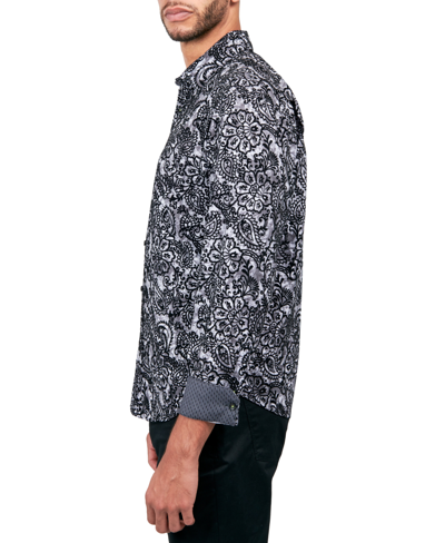 Society Of Threads Men's Regular Fit Non-iron Perfromance Stretch Flocked Paisley Button-down Shirt In Grey