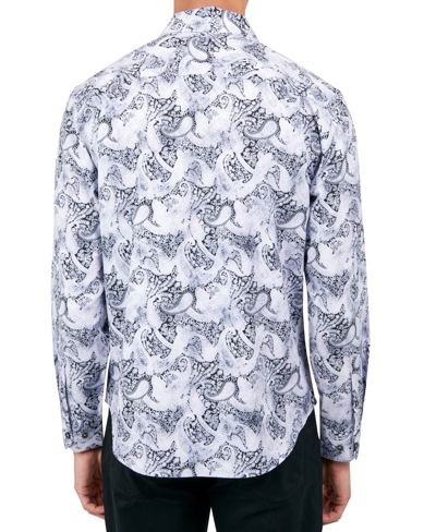 Society Of Threads Men's Regular Fit Non-iron Perfromance Stretch Flocked Paisley Button-down Shirt In Grey