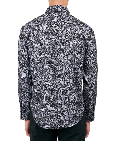 Society Of Threads Men's Regular Fit Non-iron Perfromance Stretch Flocked Paisley Button-down Shirt In Grey