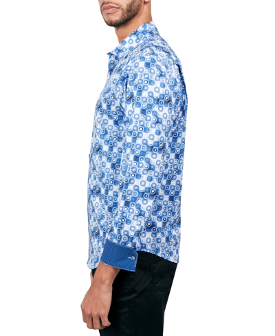 Society Of Threads Men's Regular-fit Non-iron Performance Stretch Geo-print Button-down Shirt In Blue