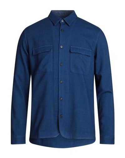 Shop Altea Man Shirt Navy Blue Size M Virgin Wool, Elastane
